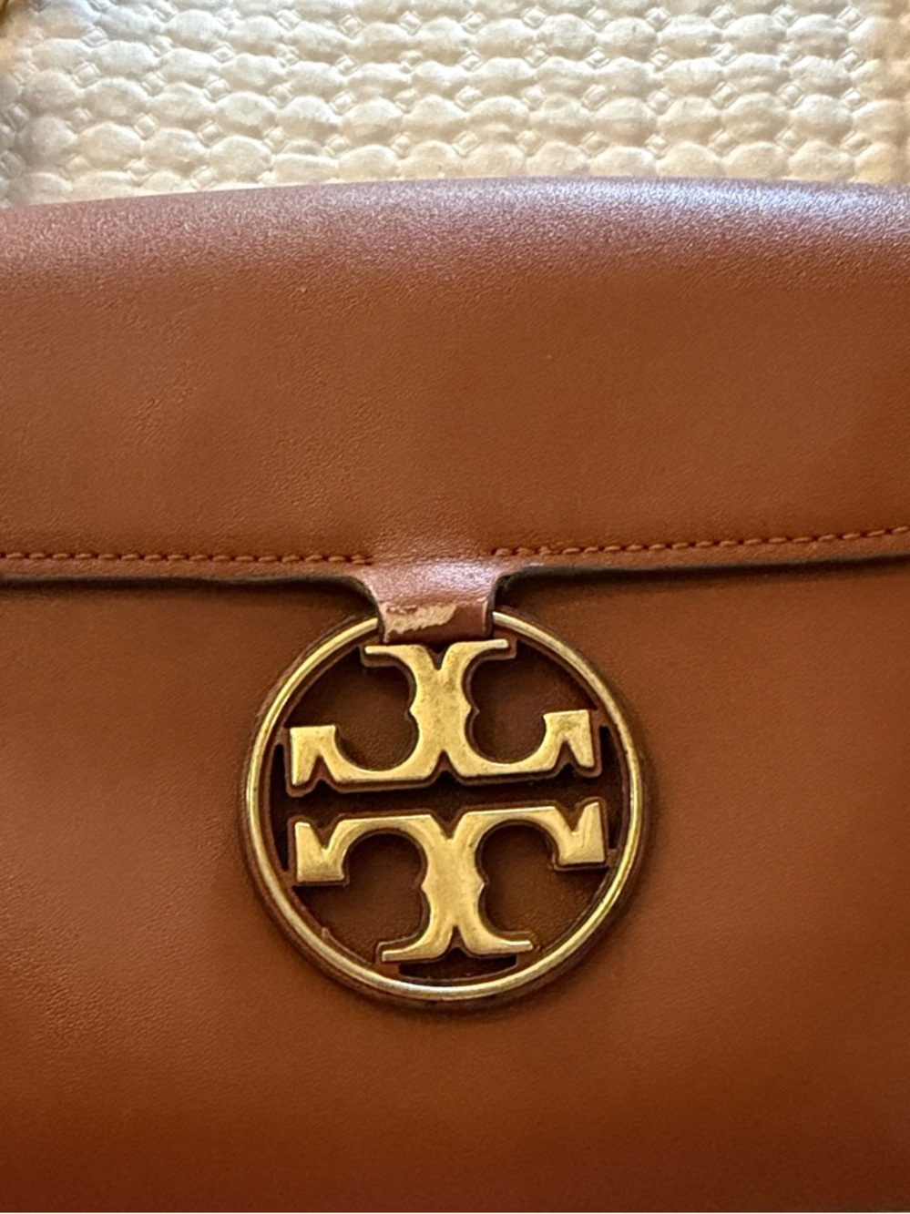 Tory Burch Chestnut Leather Shoulder Bag with Gold Logo
